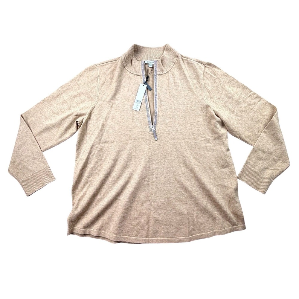 Chico's NWT Cashmere Blend 1/2 Zip Sweater Camel Heather Size 3‎